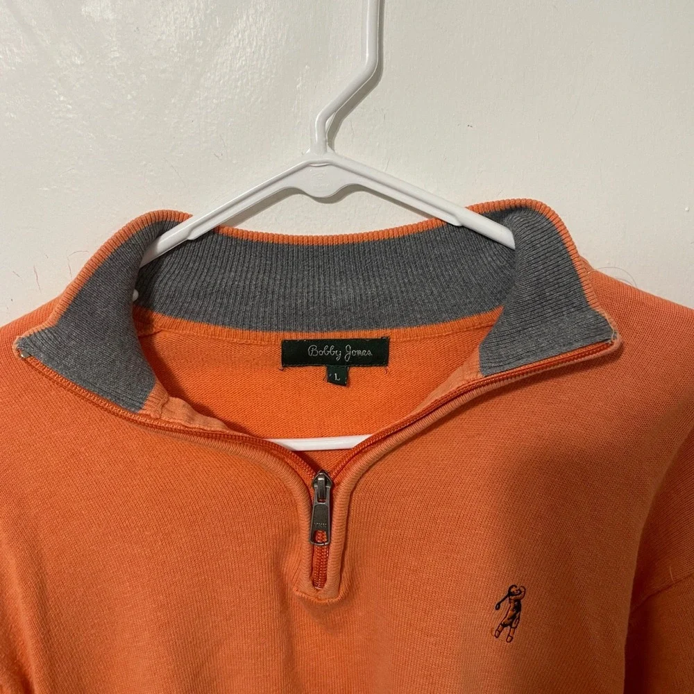 Bobby Jones Mens Orange Quarter‎ Zip Golf Sweater Size L Embroidered Golfer